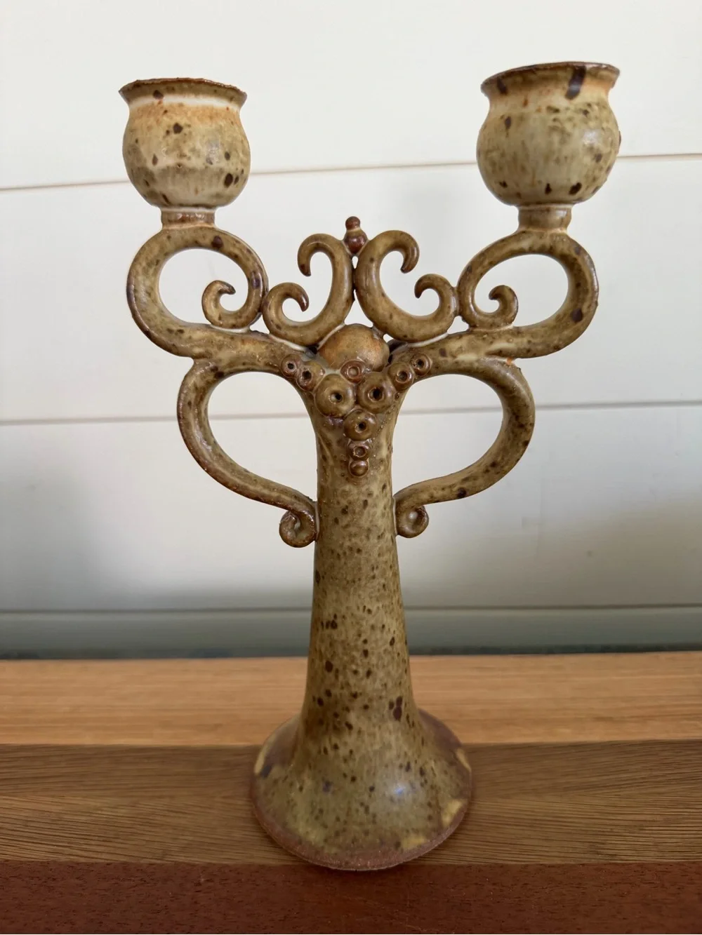 Vintage Studio Pottery Candleabra Brown Speckle